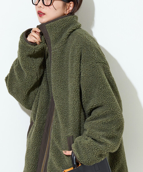 FREAK'S STORE（フリークスストア）の「限定展開　スタンドカラー リバーシブル ボア ブルゾン（ブルゾン・レディース・オリーブ/ブラック/グレー/ナチュラル・ﾌﾘ-）」の4枚目の写真