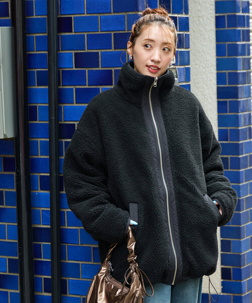 FREAK'S STORE（フリークスストア）の「限定展開　スタンドカラー リバーシブル ボア ブルゾン（ブルゾン・レディース・オリーブ/ブラック/グレー/ナチュラル・ﾌﾘ-）」の8枚目の写真