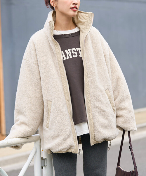 FREAK'S STORE（フリークスストア）の「限定展開　スタンドカラー リバーシブル ボア ブルゾン（ブルゾン・レディース・オリーブ/ブラック/グレー/ナチュラル・ﾌﾘ-）」の21枚目の写真