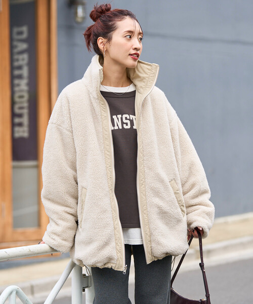 FREAK'S STORE（フリークスストア）の「限定展開　スタンドカラー リバーシブル ボア ブルゾン（ブルゾン・レディース・オリーブ/ブラック/グレー/ナチュラル・ﾌﾘ-）」の22枚目の写真