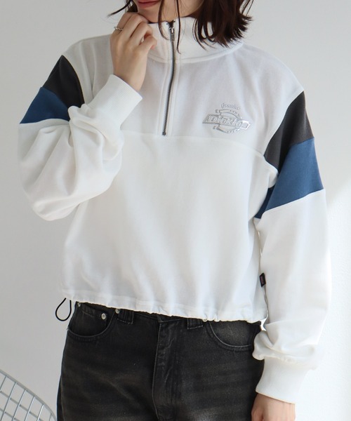 Dickies(ディッキーズ)の「【GENUINE DICKIES/ジェニュインディッキーズ】裏毛 ショート丈 ハーフジップ スウェット(スウェット・レディース・ダークネイビー/オフホワイト/スミクロ・M/L)」の4枚目の写真