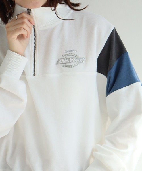 Dickies(ディッキーズ)の「【GENUINE DICKIES/ジェニュインディッキーズ】裏毛 ショート丈 ハーフジップ スウェット(スウェット・レディース・ダークネイビー/オフホワイト/スミクロ・M/L)」の5枚目の写真