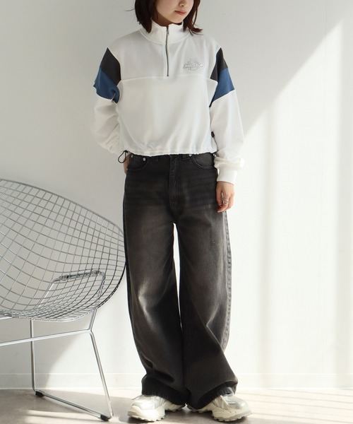 Dickies(ディッキーズ)の「【GENUINE DICKIES/ジェニュインディッキーズ】裏毛 ショート丈 ハーフジップ スウェット(スウェット・レディース・ダークネイビー/オフホワイト/スミクロ・M/L)」の6枚目の写真