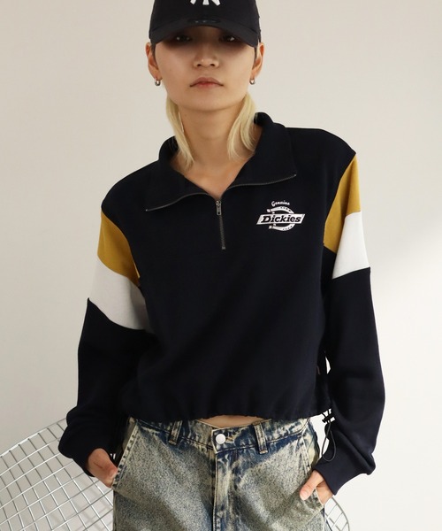 Dickies(ディッキーズ)の「【GENUINE DICKIES/ジェニュインディッキーズ】裏毛 ショート丈 ハーフジップ スウェット(スウェット・レディース・ダークネイビー/オフホワイト/スミクロ・M/L)」の18枚目の写真