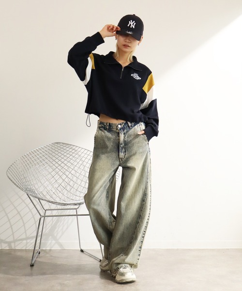 Dickies(ディッキーズ)の「【GENUINE DICKIES/ジェニュインディッキーズ】裏毛 ショート丈 ハーフジップ スウェット(スウェット・レディース・ダークネイビー/オフホワイト/スミクロ・M/L)」の22枚目の写真