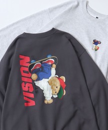 VISION STREET WEAR/ヴィジョンストリートウエア オーバーサイズ 裏毛 ワンポイントロゴ スケボーベアバックプリント 袖ゴースト刺繍 スウェットトレーナー レディース メンズ