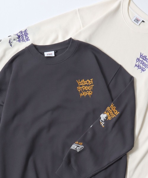 VISION STREET WEAR(ヴィジョンストリートウェア)の「VISION STREET WEAR/ヴィジョンストリートウエア オーバーサイズ 裏毛 ワンポイントロゴ スケボーベアバックプリント 袖ゴースト刺繍 スウェットトレーナー レディース メンズ(スウェット・レディース・アッシュグレー/ブラック/オフホワイト/グレー系その他/ワイン/チャコール・M/L/LL)」の5枚目の写真