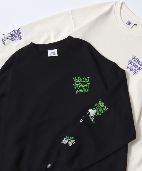 VISION STREET WEAR(ヴィジョンストリートウェア)の「VISION STREET WEAR/ヴィジョンストリートウエア オーバーサイズ 裏毛 ワンポイントロゴ スケボーベアバックプリント 袖ゴースト刺繍 スウェットトレーナー レディース メンズ(スウェット・レディース・アッシュグレー/ブラック/オフホワイト/グレー系その他/ワイン/チャコール・M/L/LL)」の3枚目の写真