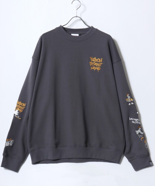 VISION STREET WEAR(ヴィジョンストリートウェア)の「VISION STREET WEAR/ヴィジョンストリートウエア オーバーサイズ 裏毛 ワンポイントロゴ スケボーベアバックプリント 袖ゴースト刺繍 スウェットトレーナー レディース メンズ(スウェット・レディース・アッシュグレー/ブラック/オフホワイト/グレー系その他/ワイン/チャコール・M/L/LL)」の10枚目の写真