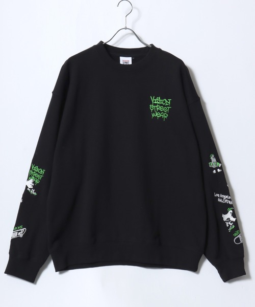 VISION STREET WEAR(ヴィジョンストリートウェア)の「VISION STREET WEAR/ヴィジョンストリートウエア オーバーサイズ 裏毛 ワンポイントロゴ スケボーベアバックプリント 袖ゴースト刺繍 スウェットトレーナー レディース メンズ(スウェット・レディース・アッシュグレー/ブラック/オフホワイト/グレー系その他/ワイン/チャコール・M/L/LL)」の8枚目の写真