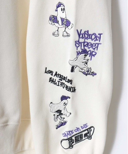 VISION STREET WEAR(ヴィジョンストリートウェア)の「VISION STREET WEAR/ヴィジョンストリートウエア オーバーサイズ 裏毛 ワンポイントロゴ スケボーベアバックプリント 袖ゴースト刺繍 スウェットトレーナー レディース メンズ(スウェット・レディース・アッシュグレー/ブラック/オフホワイト/グレー系その他/ワイン/チャコール・M/L/LL)」の16枚目の写真