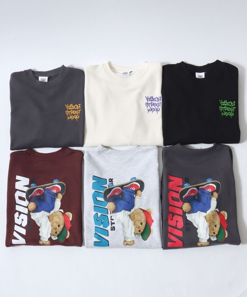 VISION STREET WEAR(ヴィジョンストリートウェア)の「VISION STREET WEAR/ヴィジョンストリートウエア オーバーサイズ 裏毛 ワンポイントロゴ スケボーベアバックプリント 袖ゴースト刺繍 スウェットトレーナー レディース メンズ(スウェット・レディース・アッシュグレー/ブラック/オフホワイト/グレー系その他/ワイン/チャコール・M/L/LL)」の13枚目の写真