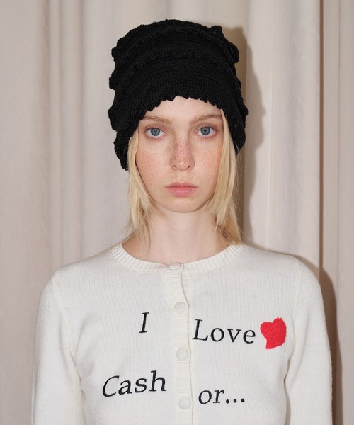 SANSeLF（サンセルフ）の「【SANSeLF】 フリルリブニットキャップ レイヤードフォルム ルーズシルエット saa25a129（ニットキャップ/ビーニー・レディース・ホワイト/ピンク/ブラック・FREE）」の2枚目の写真