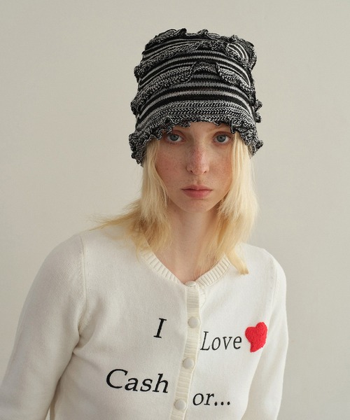 SANSeLF（サンセルフ）の「【SANSeLF】 フリルリブニットキャップ レイヤードフォルム ルーズシルエット saa25a129（ニットキャップ/ビーニー・レディース・ホワイト/ピンク/ブラック・FREE）」の7枚目の写真