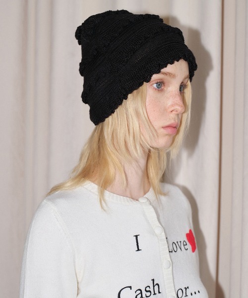 SANSeLF（サンセルフ）の「【SANSeLF】 フリルリブニットキャップ レイヤードフォルム ルーズシルエット saa25a129（ニットキャップ/ビーニー・レディース・ホワイト/ピンク/ブラック・FREE）」の8枚目の写真