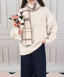 ゆったりニットトップスラウンドネック冬服