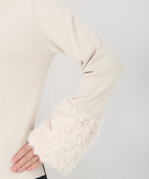 STRAWBERRY-FIELDS（ストロベリーフィールズ）の「シェルストレッチ_袖口フェイクファーニット（ニット/セーター・レディース・キナリ/モカ・2）」の7枚目の写真