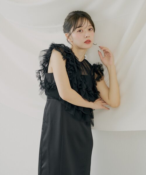 SALON by Chico】アシメフリルトップス+キャミワンピース（ドレス