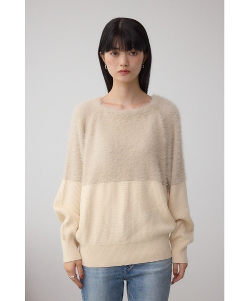 AZUL by moussy（アズールバイマウジー）の「シャギー切替ドルマンニット（ニット/セーター・レディース・アイボリー/ブラック/グレー・FREE）」の7枚目の写真