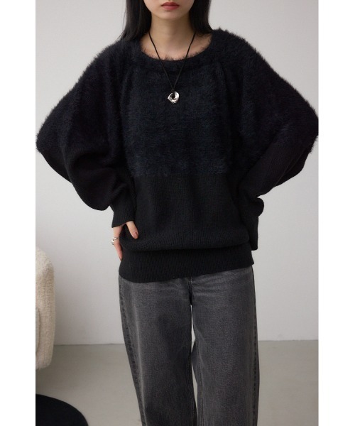 AZUL by moussy（アズールバイマウジー）の「シャギー切替ドルマンニット（ニット/セーター・レディース・アイボリー/ブラック/グレー・FREE）」の14枚目の写真