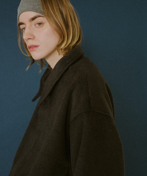 BROKEN BASE(ブロークンベース)の「Leather-Collar Melton Jacket / レザーカラー メルトンジャケット(その他アウター・メンズ・ブラック/ブラウン・MEDIUM/LARGE)」の5枚目の写真