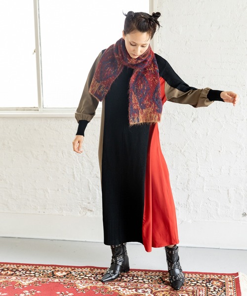 OSMOSIS（オズモーシス）の「ダイヤ柄ジャガードストール（ストール/ショール・レディース・カーキ/ブラック/レッド・ONE SIZE）」の6枚目の写真