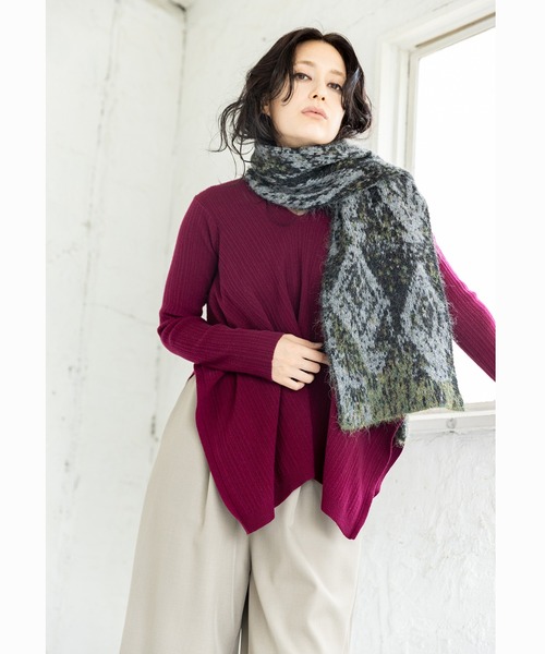OSMOSIS（オズモーシス）の「ダイヤ柄ジャガードストール（ストール/ショール・レディース・カーキ/ブラック/レッド・ONE SIZE）」の11枚目の写真