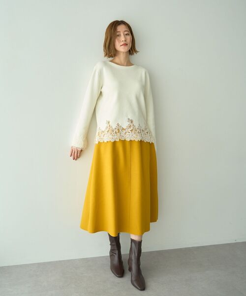 YECCA VECCA（イェッカヴェッカ）の「メルトンジャージーAラインスカート（スカート・レディース・グレイッシュベージュ/ブラウン/イエロー・S/M）」の2枚目の写真