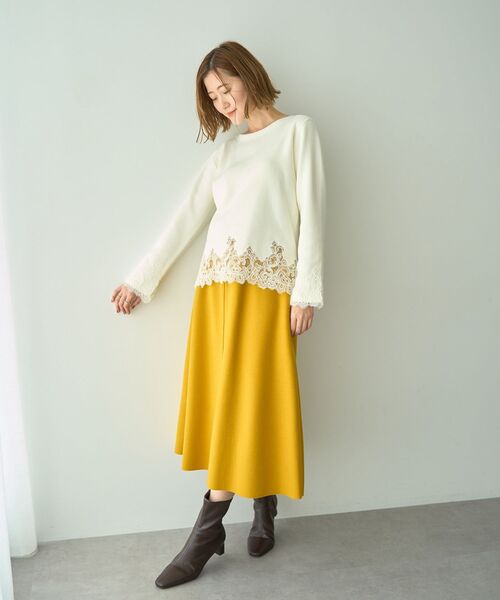 YECCA VECCA（イェッカヴェッカ）の「メルトンジャージーAラインスカート（スカート・レディース・グレイッシュベージュ/ブラウン/イエロー・S/M）」の4枚目の写真