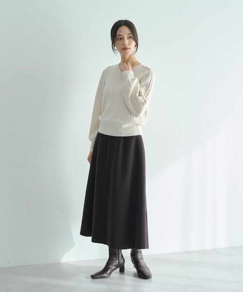 YECCA VECCA（イェッカヴェッカ）の「メルトンジャージーAラインスカート（スカート・レディース・グレイッシュベージュ/ブラウン/イエロー・S/M）」の17枚目の写真