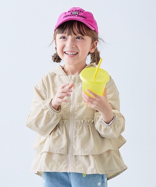 devirock（デビロック）の「【水はじく】 撥水ナイロン フードが取り外せる フリル ウインドブレーカー（ナイロンジャケット・キッズ・ブルー系/ネイビー/アイボリー/ピンクベージュ・100cm/110cm/120cm/130cm/140cm/150cm/160cm）」の2枚目の写真