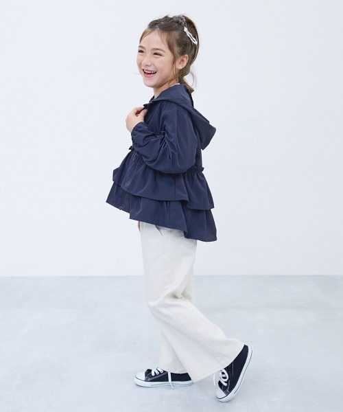 devirock（デビロック）の「【水はじく】 撥水ナイロン フードが取り外せる フリル ウインドブレーカー（ナイロンジャケット・キッズ・ブルー系/ネイビー/アイボリー/ピンクベージュ・100cm/110cm/120cm/130cm/140cm/150cm/160cm）」の7枚目の写真