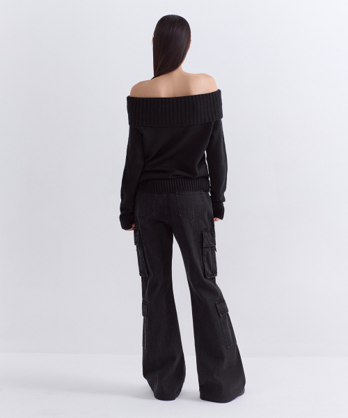 MUSINSA STANDARD WOMAN（ムシンサスタンダードウーマン）の「ウィメンズセミブーツカットマルチカーゴデニムパンツ[ウォッシュドブラック]（デニムパンツ・レディース・その他・30/24/25/26/27/28/29）」の2枚目の写真