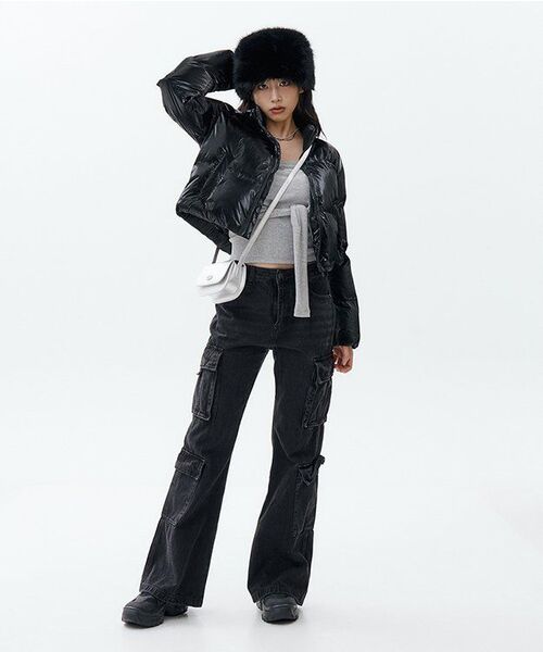 MUSINSA STANDARD WOMAN（ムシンサスタンダードウーマン）の「ウィメンズセミブーツカットマルチカーゴデニムパンツ[ウォッシュドブラック]（デニムパンツ・レディース・その他・30/24/25/26/27/28/29）」の13枚目の写真