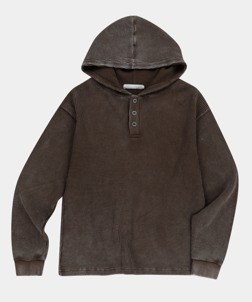 SLOWACID（スローアシッド）の「ワッフルヘンリーネックフードロングスリーブ[ブラウン]（パーカー・レディース・その他・SMALL/MEDIUM/LARGE）」の2枚目の写真