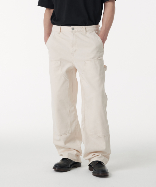 MUSINSA STANDARD（ムシンサスタンダード）の「デニムワイドダブルニーカーペンターパンツ[クリーム]（デニムパンツ・メンズ・その他・40/38/42/26/27/28/29/36/34/32/30/31/33）」の2枚目の写真