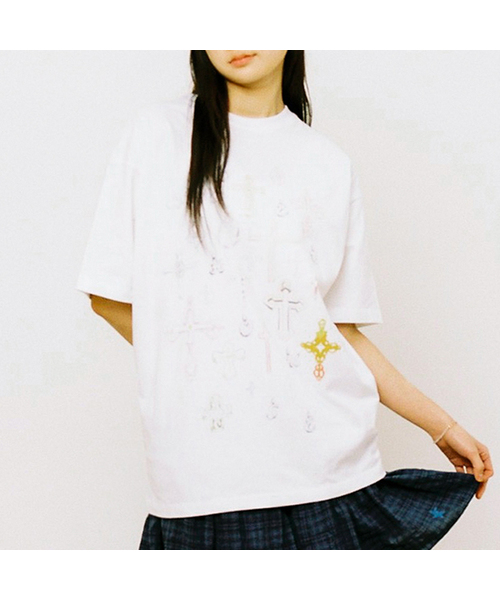 WEBHOUSE(ウェブハウス)の「スケッチクロスTシャツ - ホワイト(Tシャツ/カットソー・レディース・その他・SMALL/MEDIUM)」の1枚目の写真