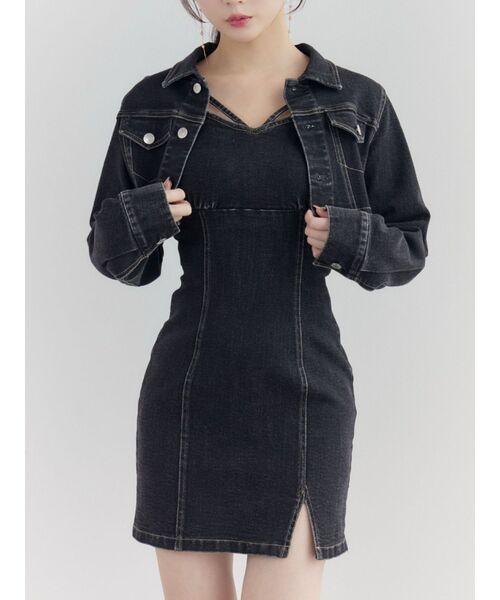 EATME（イートミー）の「BACKレースアップデニムワンピセット（ワンピース・レディース・ブルー/ブラック・SMALL/MEDIUM）」の2枚目の写真