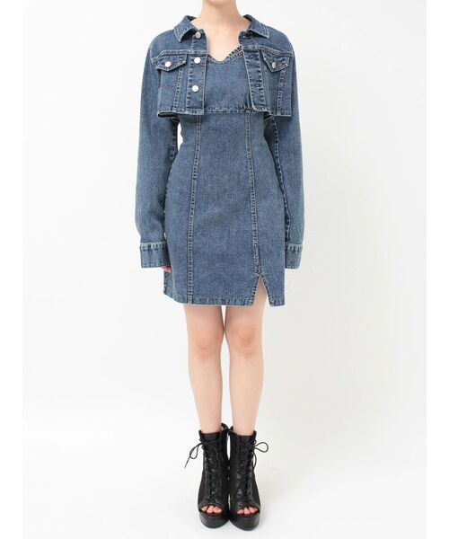 EATME（イートミー）の「BACKレースアップデニムワンピセット（ワンピース・レディース・ブルー/ブラック・SMALL/MEDIUM）」の4枚目の写真