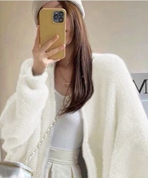 Dolce Fiora（ドルチェフィオラ）の「毛足が長めで優しい触り心地、シャギーロングニットガーディガン（ニット/セーター）」