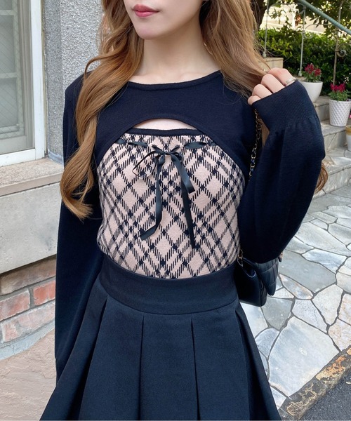 INGNI(イング)の「チェック柄デコルテオープンニット(ニット/セーター・レディース・ホワイト系その他2/ベージュ系1/ブラック系その他6・M)」の5枚目の写真