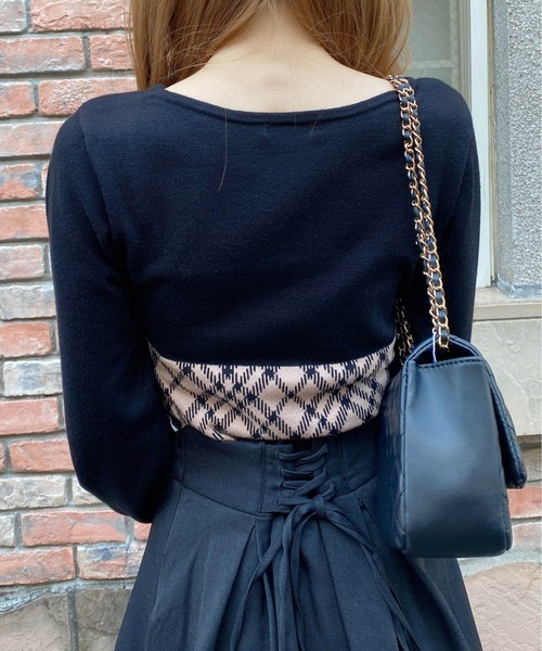 INGNI(イング)の「チェック柄デコルテオープンニット(ニット/セーター・レディース・ホワイト系その他2/ベージュ系1/ブラック系その他6・M)」の7枚目の写真