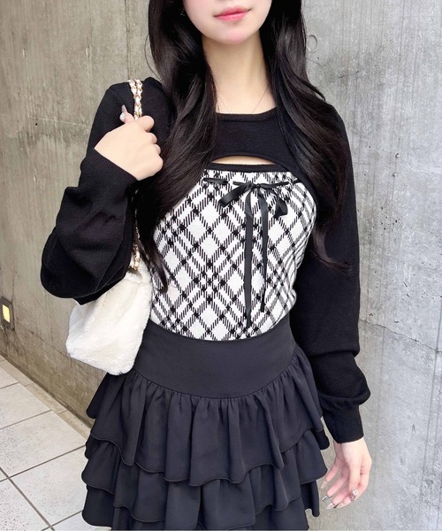 INGNI(イング)の「チェック柄デコルテオープンニット(ニット/セーター・レディース・ホワイト系その他2/ベージュ系1/ブラック系その他6・M)」の12枚目の写真