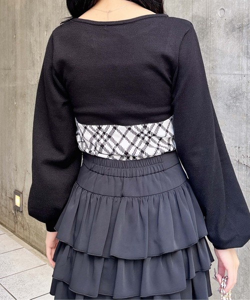 INGNI(イング)の「チェック柄デコルテオープンニット(ニット/セーター・レディース・ホワイト系その他2/ベージュ系1/ブラック系その他6・M)」の14枚目の写真