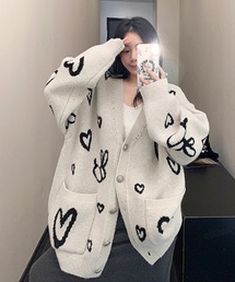 Dalfwin（ダールフィン）の「韓国ファッション ハート柄Vネックニットカーディガン（カーディガン/ボレロ）」