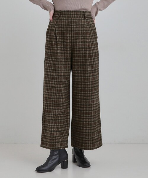 DRESKIP（ドレスキップ）の「【あったか】脚のラインをきれいに魅せる チェック柄ワイドパンツ（その他パンツ・レディース・ダークブラウン系1/ブラック系1/ネイビー系1・01/02/03/04）」の4枚目の写真