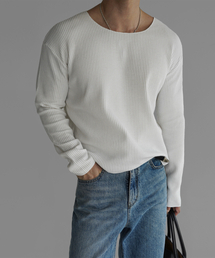 BOWLOW PRODUCT（バウロープロダクト）の「Boat Neck Waffle Crop Knit Tee [Ivory]（ニット/セーター・メンズ）」