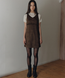 Veta suede frill dress (brown)