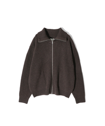 Marshall Full Zip Up Rib Knit Melange Brown
