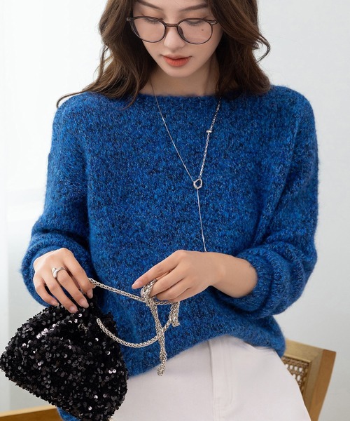 DAY CLOSET(デイ クローゼット)の「【おうちで洗える】長袖 ドロップショルダー へリンボーン ミックス カラー ニット プルオーバー レディース(ニット/セーター・レディース・グレー/ブラウン/ブラック/ブルー・FREE)」の4枚目の写真